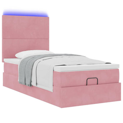 Ottoman-Bett mit Matratzen & LEDs Rosa 100x200 cm Samt