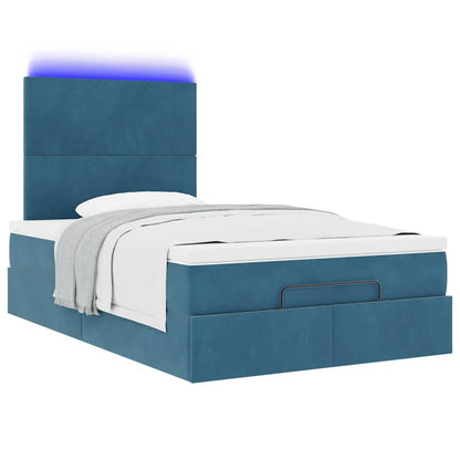Ottoman-Bett mit Matratzen & LEDs Dunkelblau 120x190 cm Samt