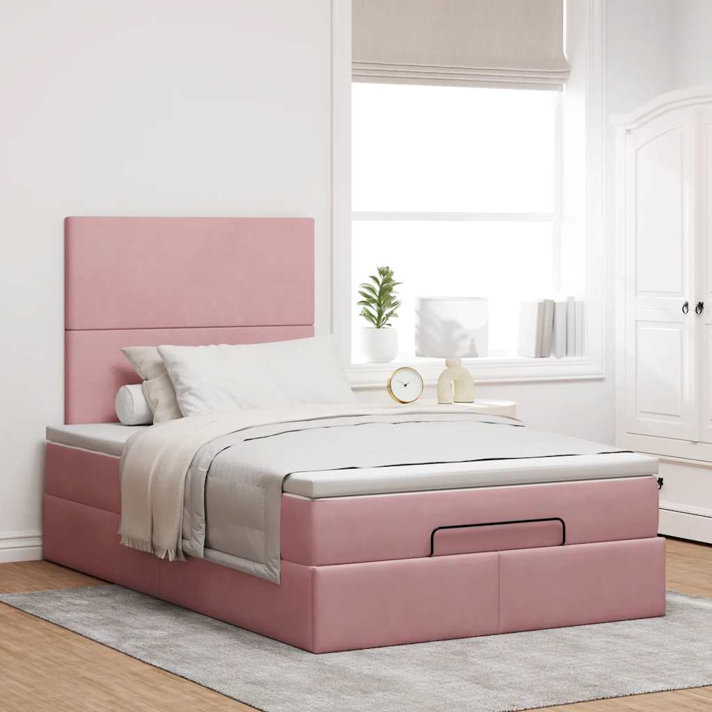Ottoman-Bett mit Matratzen & LEDs Rosa 120x190 cm Samt