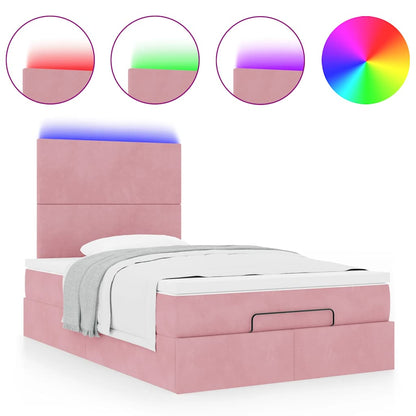 Ottoman-Bett mit Matratzen & LEDs Rosa 120x190 cm Samt