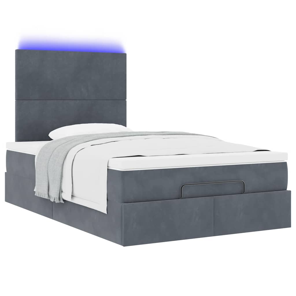 Ottoman-Bett mit Matratzen & LEDs Dunkelgrau 120x200 cm Samt