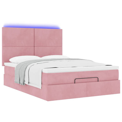 Ottoman-Bett mit Matratzen & LEDs Rosa 140x200 cm Samt