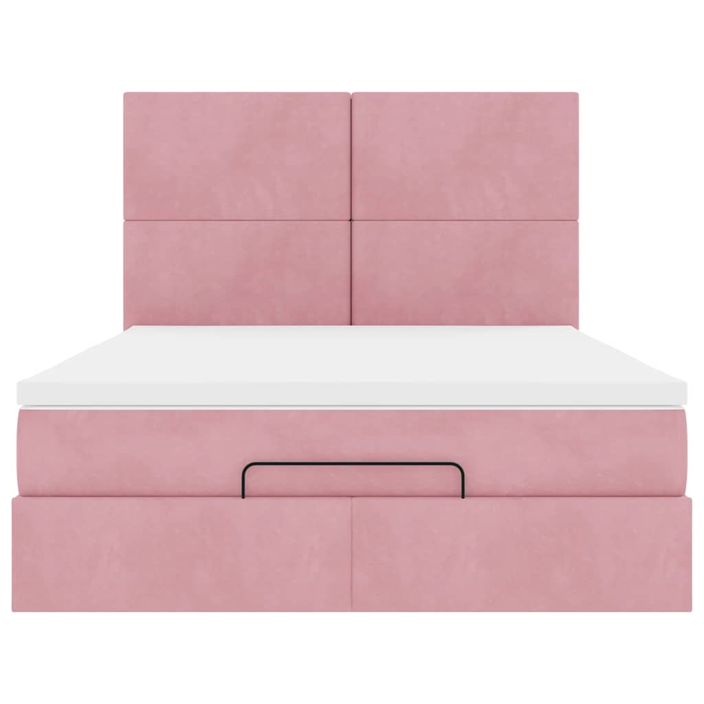 Ottoman-Bett mit Matratzen & LEDs Rosa 140x200 cm Samt