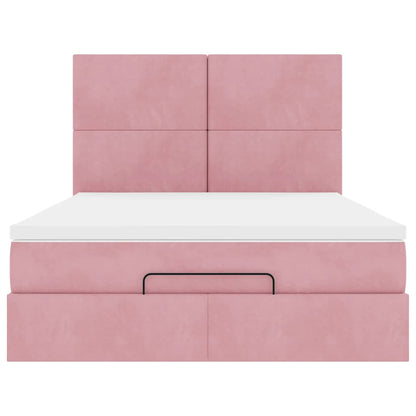 Ottoman-Bett mit Matratzen & LEDs Rosa 140x200 cm Samt