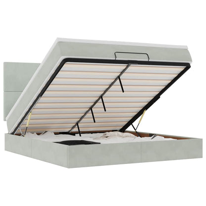 Ottoman-Bett mit Matratzen & LEDs Hellgrau 160x200 cm Samt