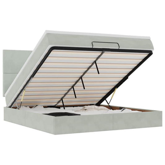 Ottoman-Bett mit Matratzen & LEDs Hellgrau 160x200 cm Samt