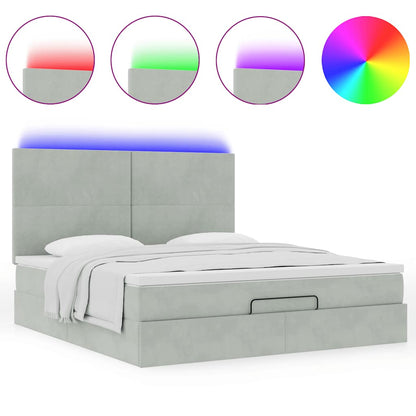 Ottoman-Bett mit Matratzen & LEDs Hellgrau 160x200 cm Samt