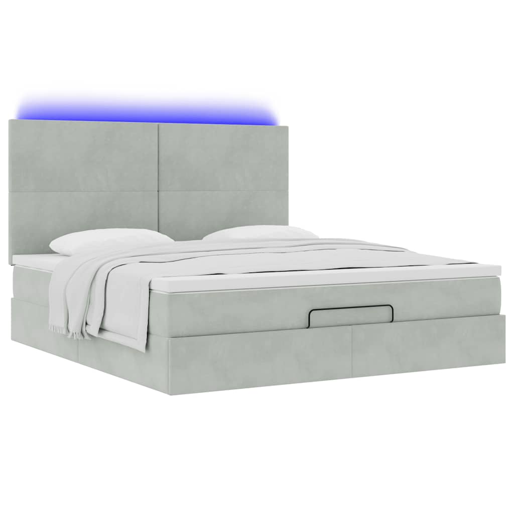 Ottoman-Bett mit Matratzen & LEDs Hellgrau 160x200 cm Samt
