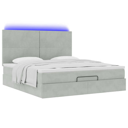 Ottoman-Bett mit Matratzen & LEDs Hellgrau 160x200 cm Samt