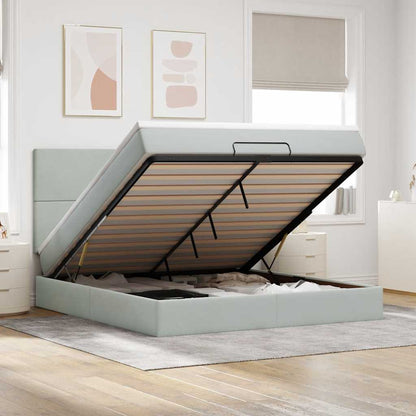 Ottoman-Bett mit Matratzen & LEDs Hellgrau 160x200 cm Samt