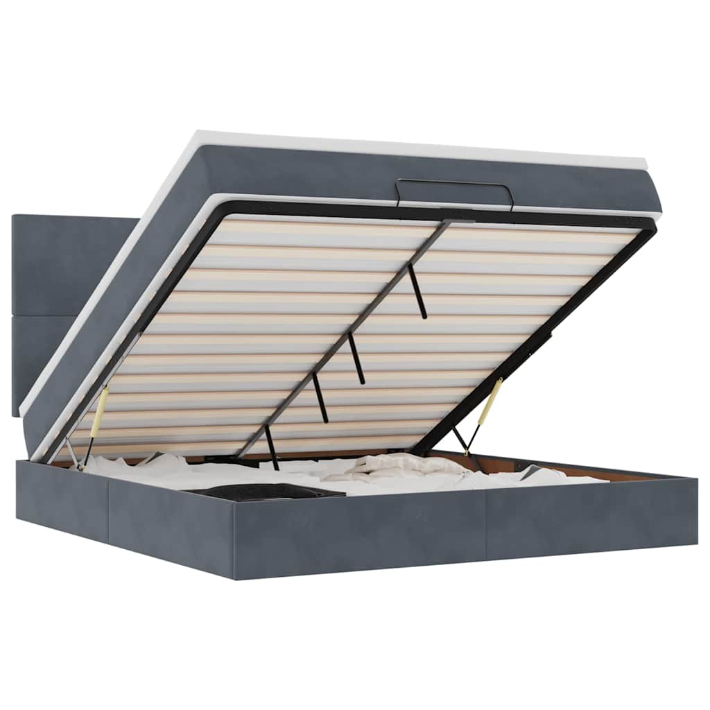 Ottoman-Bett mit Matratzen & LEDs Dunkelgrau 160x200 cm Samt