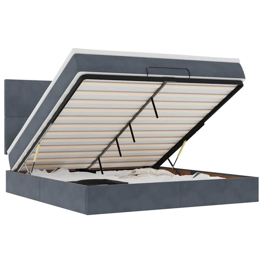 Ottoman-Bett mit Matratzen & LEDs Dunkelgrau 160x200 cm Samt