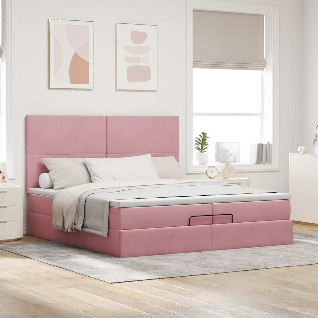 Ottoman-Bett mit Matratzen & LEDs Rosa 200x200 cm Samt