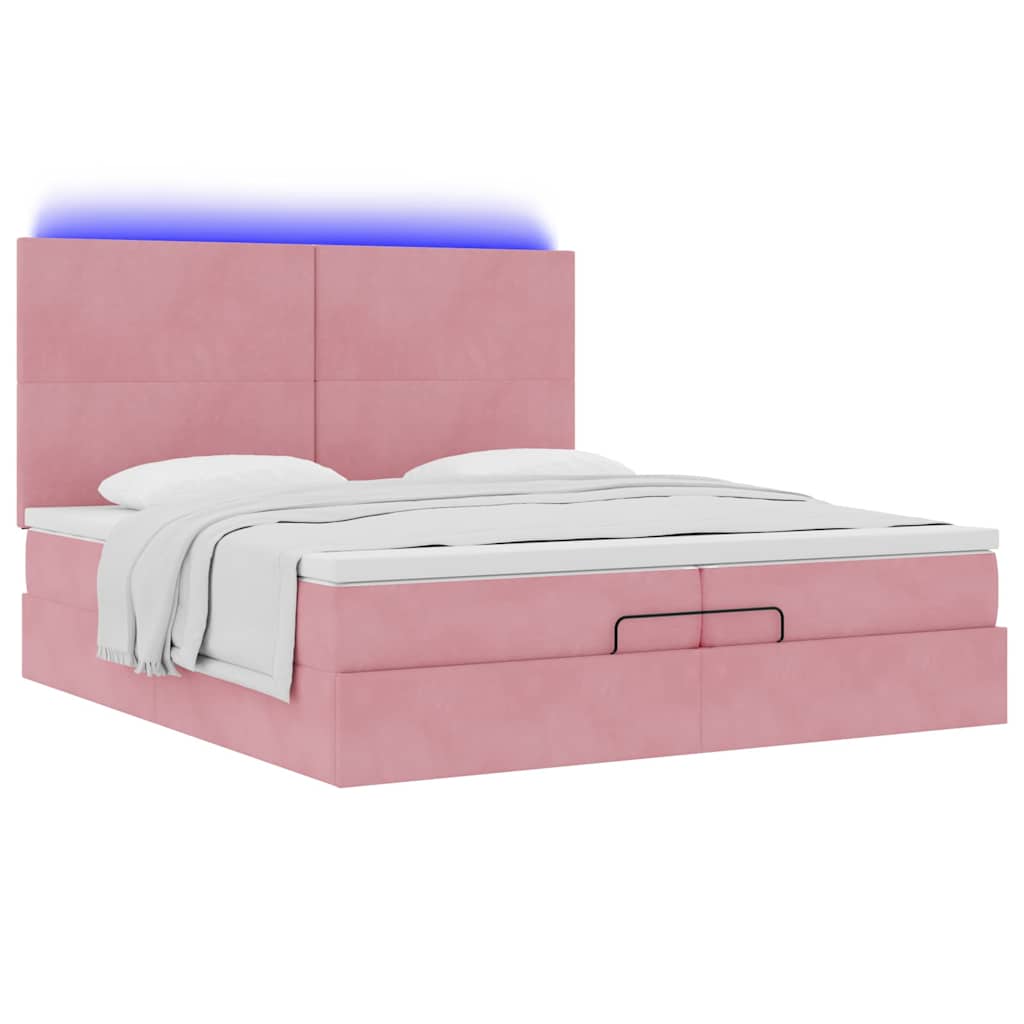 Ottoman-Bett mit Matratzen & LEDs Rosa 200x200 cm Samt