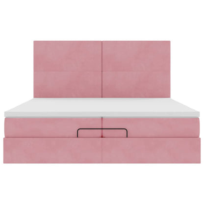Ottoman-Bett mit Matratzen & LEDs Rosa 200x200 cm Samt