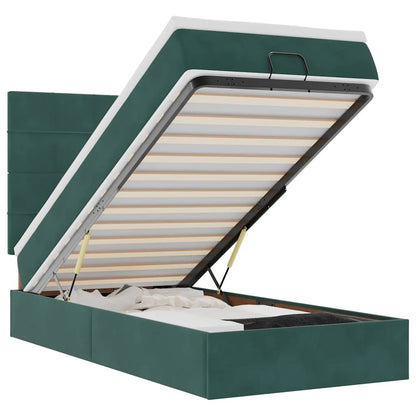 Ottoman-Bett mit Matratzen & LEDs Dunkelgrün 90x190 cm Samt