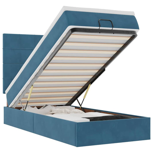 Ottoman-Bett mit Matratzen & LEDs Dunkelblau 90x190 cm Samt