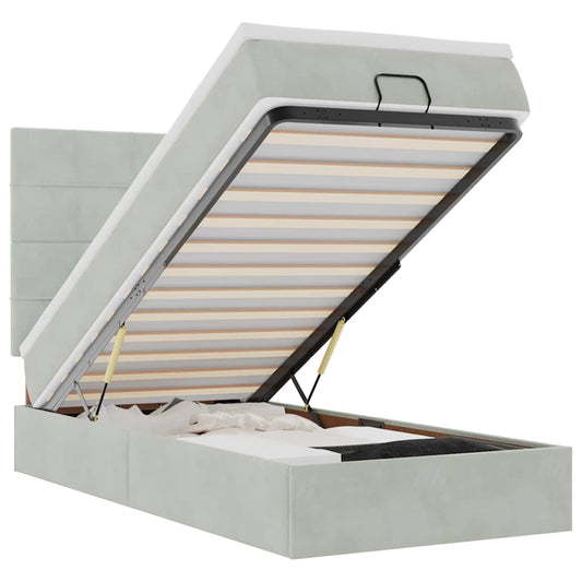 Ottoman-Bett mit Matratzen & LEDs Hellgrau 100x200 cm Samt