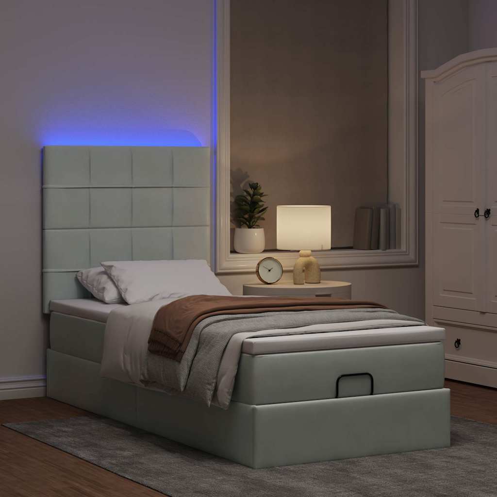 Ottoman-Bett mit Matratzen & LEDs Hellgrau 100x200 cm Samt
