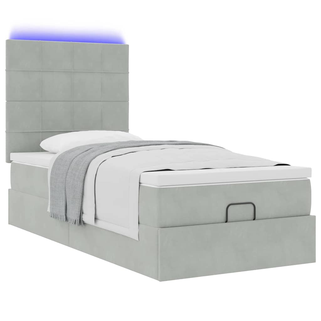 Ottoman-Bett mit Matratzen & LEDs Hellgrau 100x200 cm Samt