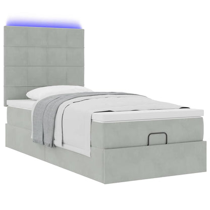 Ottoman-Bett mit Matratzen & LEDs Hellgrau 100x200 cm Samt