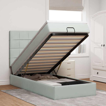 Ottoman-Bett mit Matratzen & LEDs Hellgrau 100x200 cm Samt