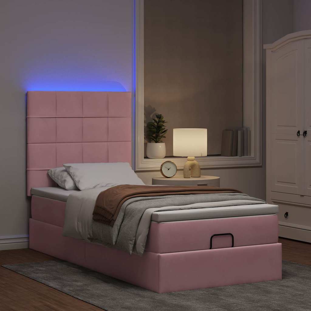 Ottoman-Bett mit Matratzen & LEDs Rosa 100x200 cm Samt