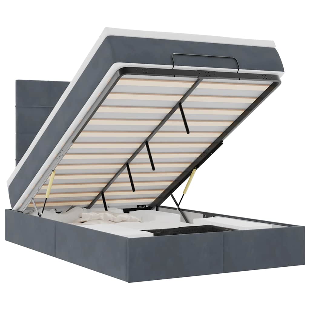 Ottoman-Bett mit Matratzen & LEDs Dunkelgrau 120x190 cm Samt