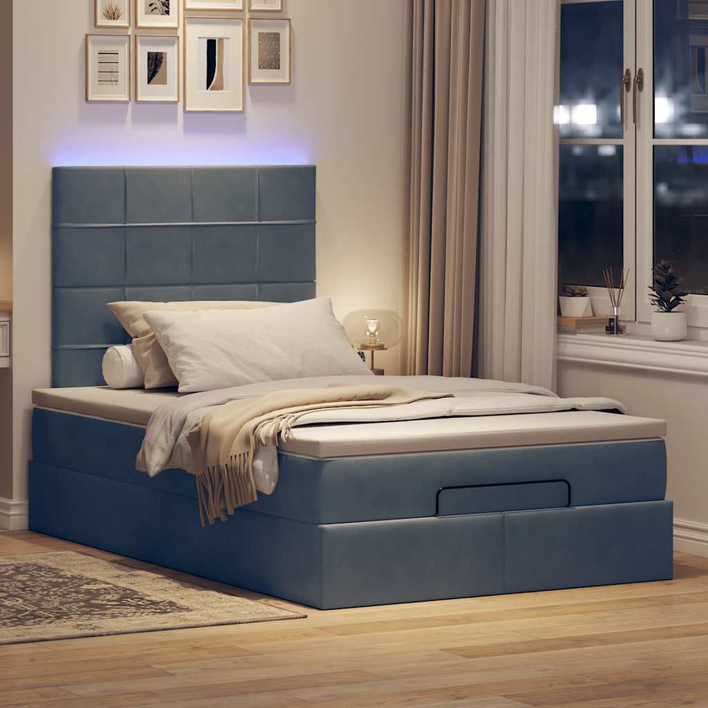 Ottoman-Bett mit Matratzen & LEDs Dunkelgrau 120x190 cm Samt
