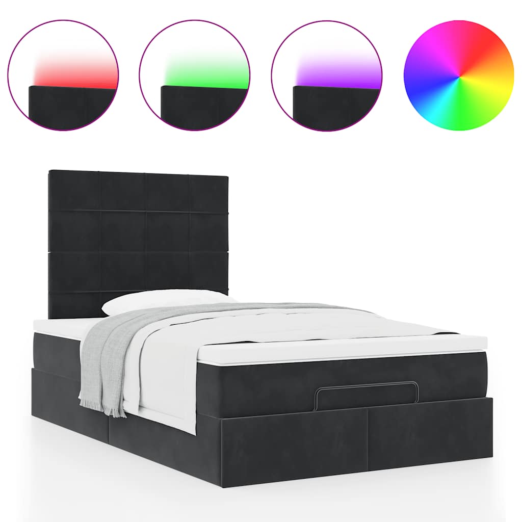 Ottoman-Bett mit Matratzen & LEDs Schwarz 120x190 cm Samt