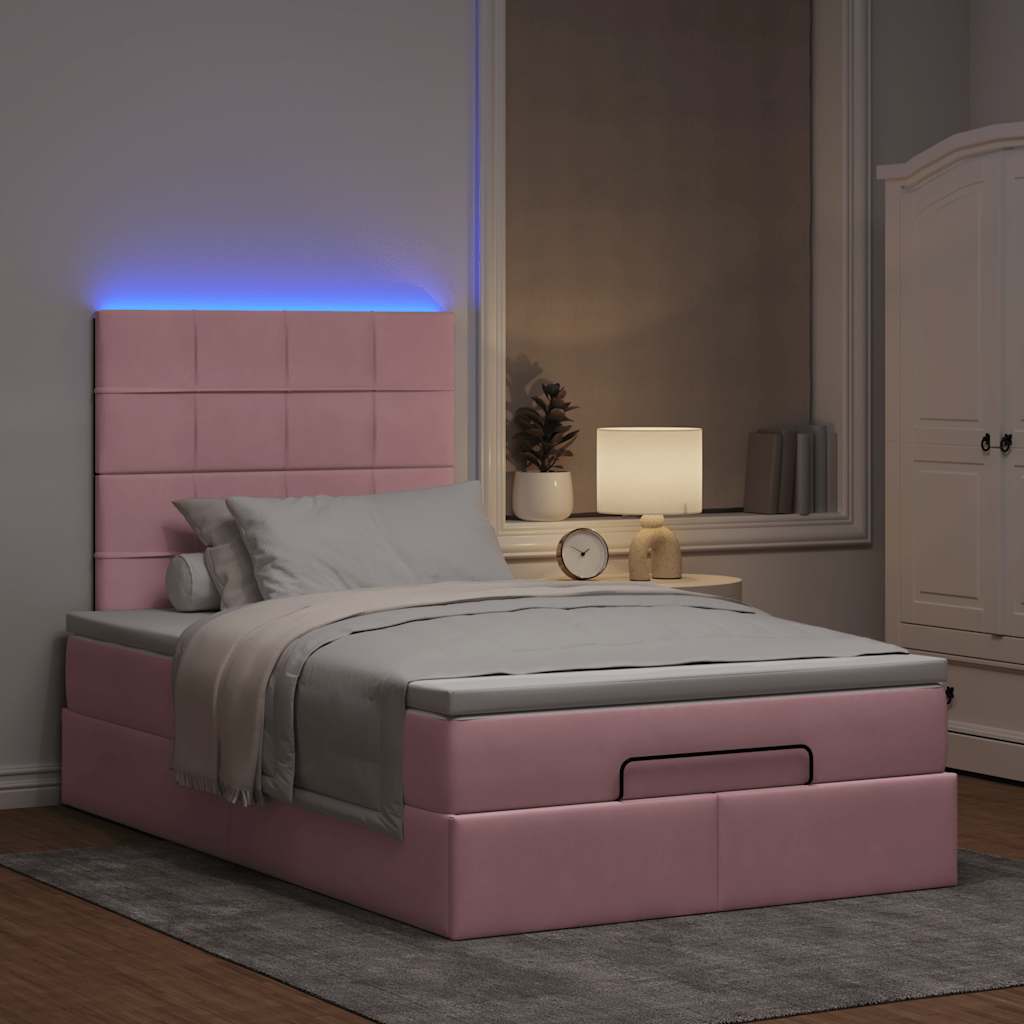Ottoman-Bett mit Matratzen & LEDs Rosa 120x190 cm Samt