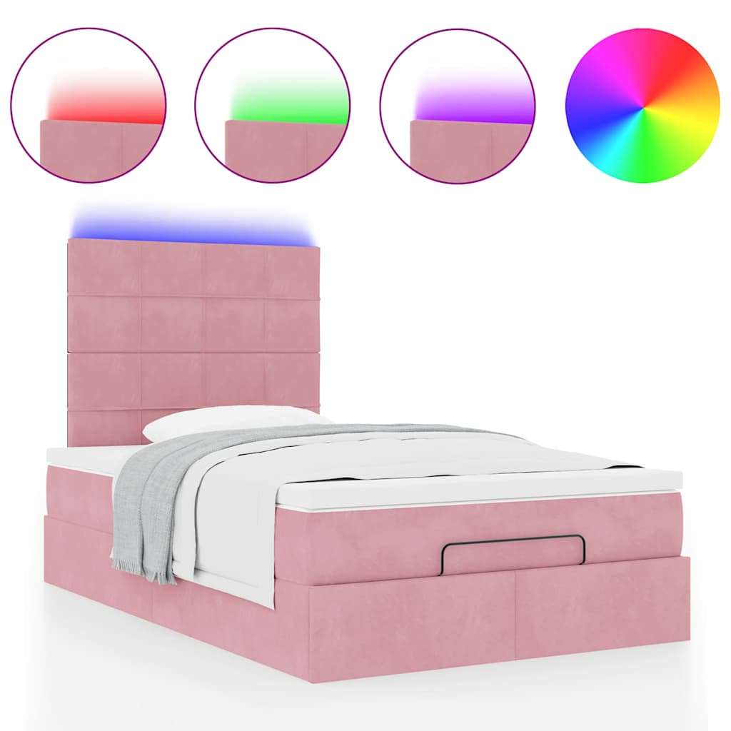 Ottoman-Bett mit Matratzen & LEDs Rosa 120x190 cm Samt