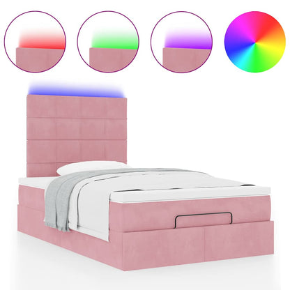 Ottoman-Bett mit Matratzen & LEDs Rosa 120x190 cm Samt