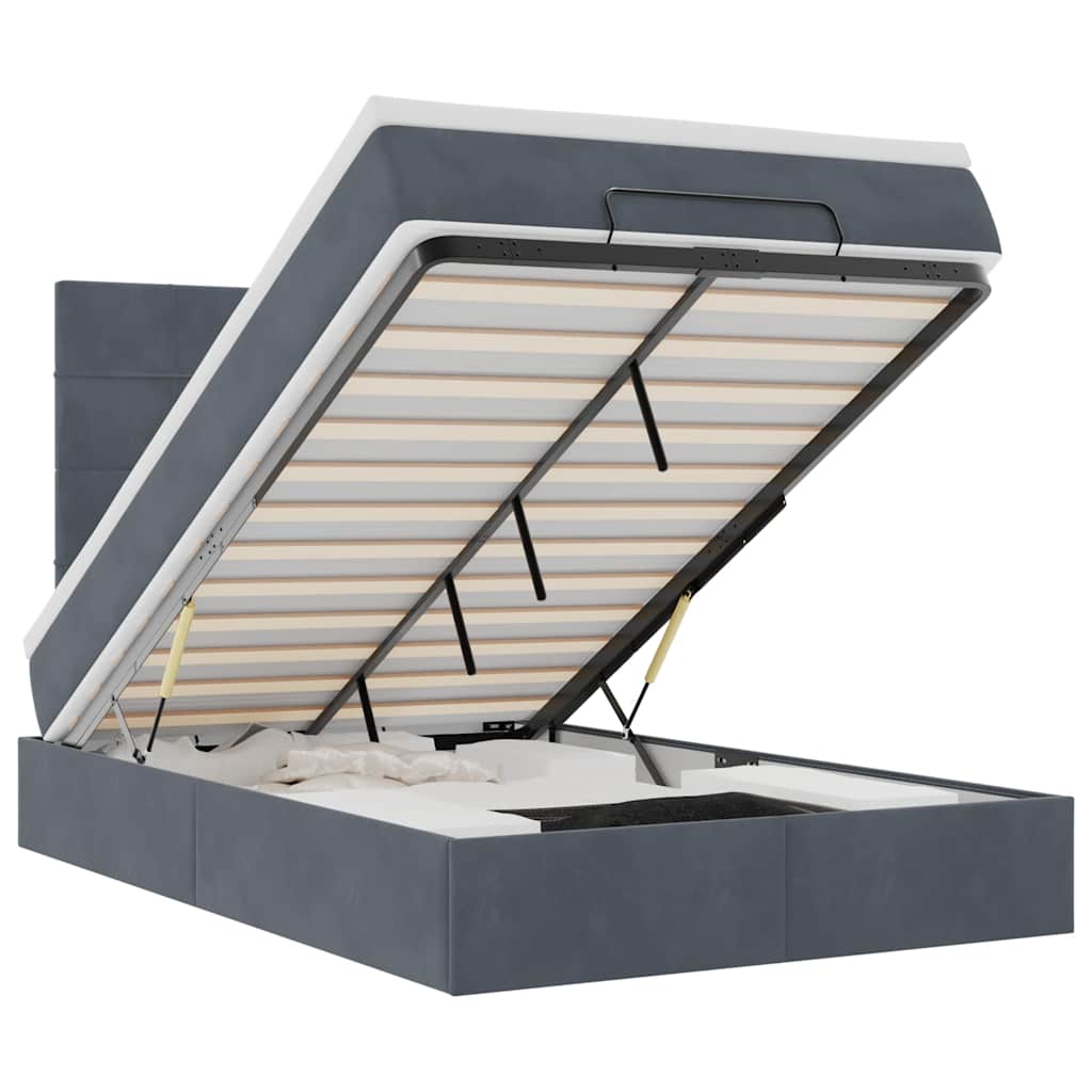 Ottoman-Bett mit Matratzen & LEDs Dunkelgrau 120x200 cm Samt