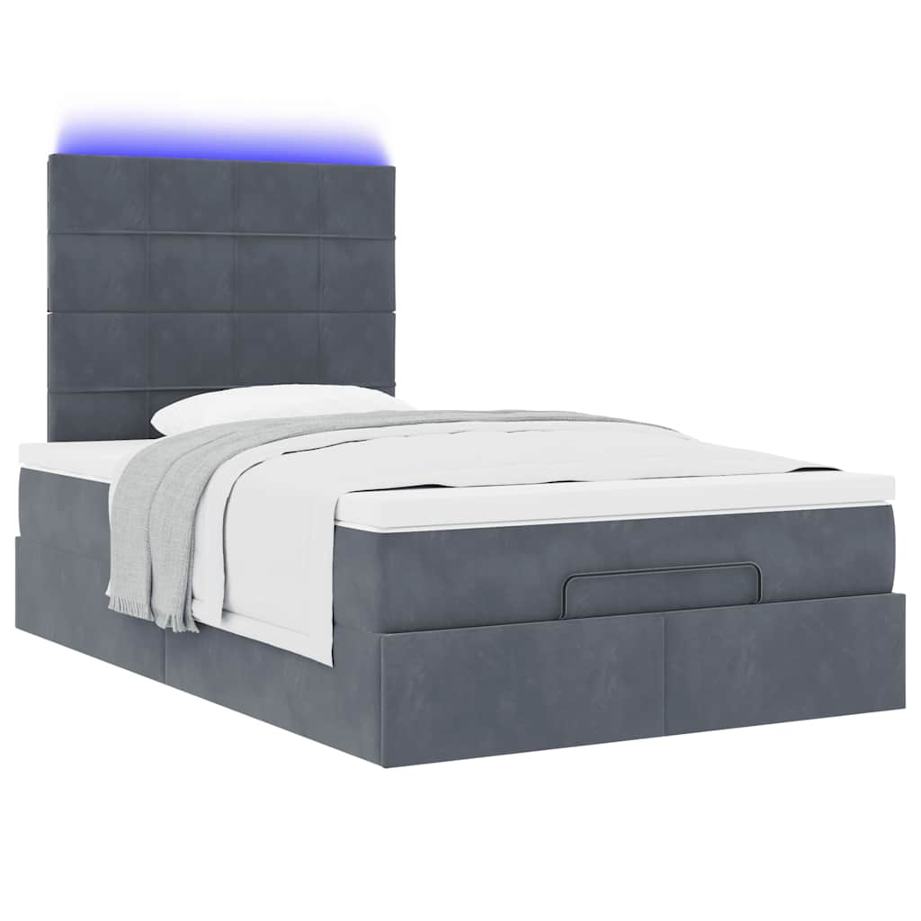 Ottoman-Bett mit Matratzen & LEDs Dunkelgrau 120x200 cm Samt