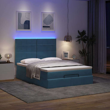 Ottoman-Bett mit Matratzen & LEDs Dunkelblau 140x200 cm Samt