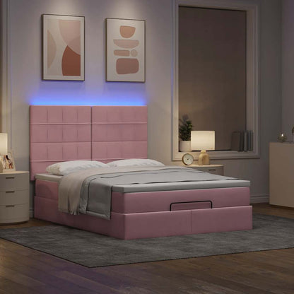 Ottoman-Bett mit Matratzen & LEDs Rosa 140x200 cm Samt