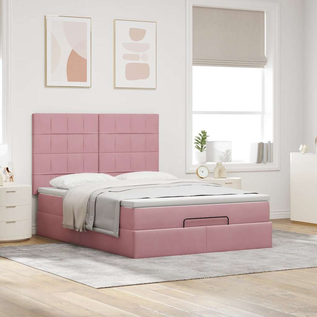 Ottoman-Bett mit Matratzen & LEDs Rosa 140x200 cm Samt