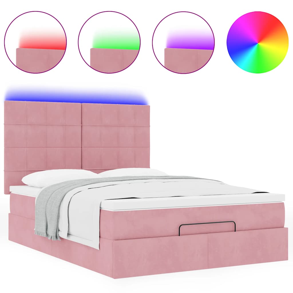 Ottoman-Bett mit Matratzen & LEDs Rosa 140x200 cm Samt