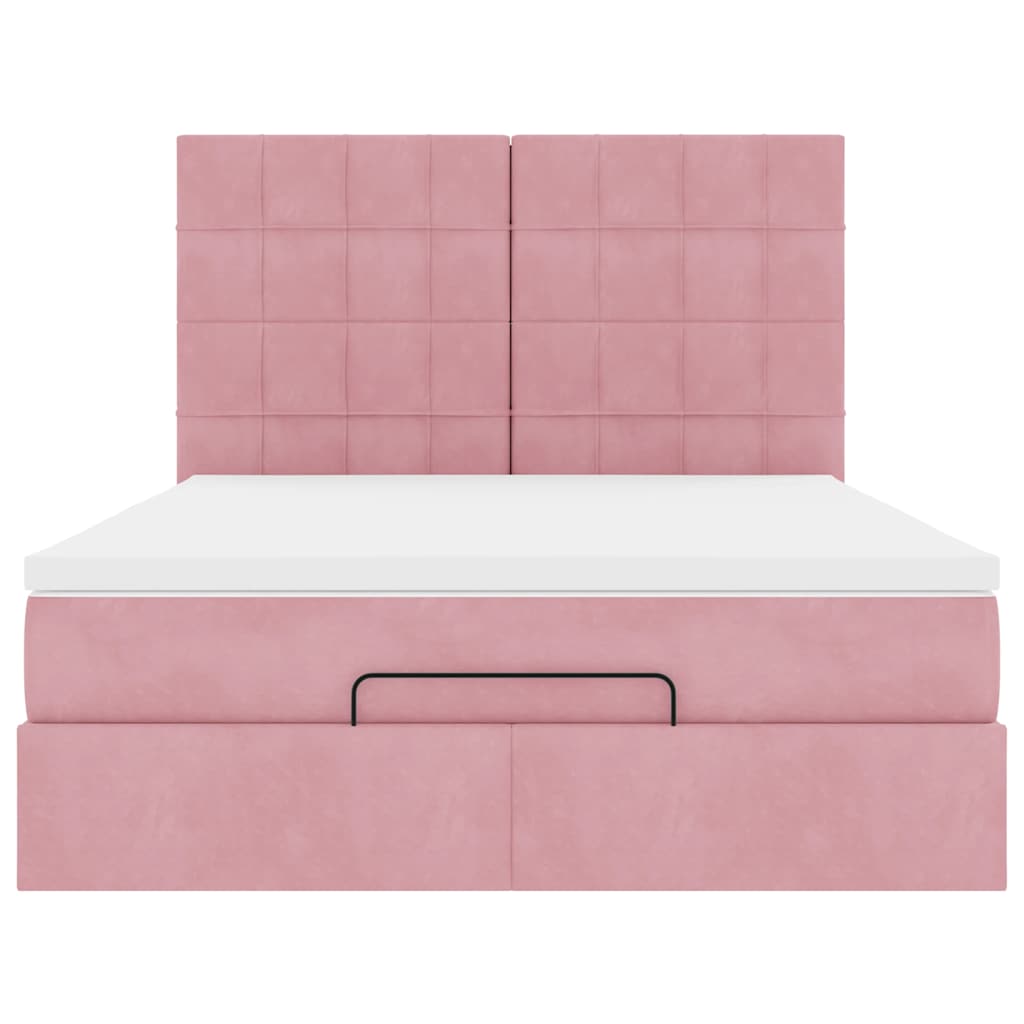Ottoman-Bett mit Matratzen & LEDs Rosa 140x200 cm Samt