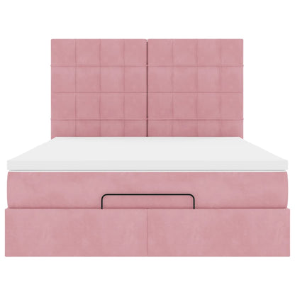 Ottoman-Bett mit Matratzen & LEDs Rosa 140x200 cm Samt