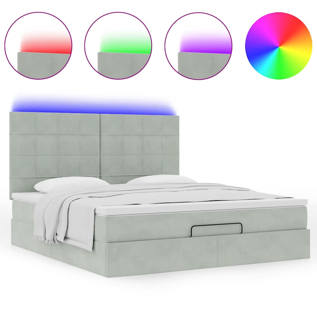 Ottoman-Bett mit Matratzen & LEDs Hellgrau 160x200 cm Samt