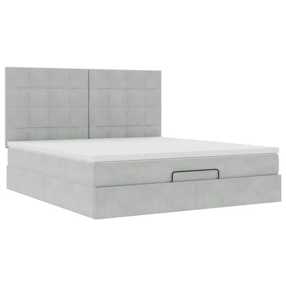 Ottoman-Bett mit Matratzen & LEDs Hellgrau 160x200 cm Samt