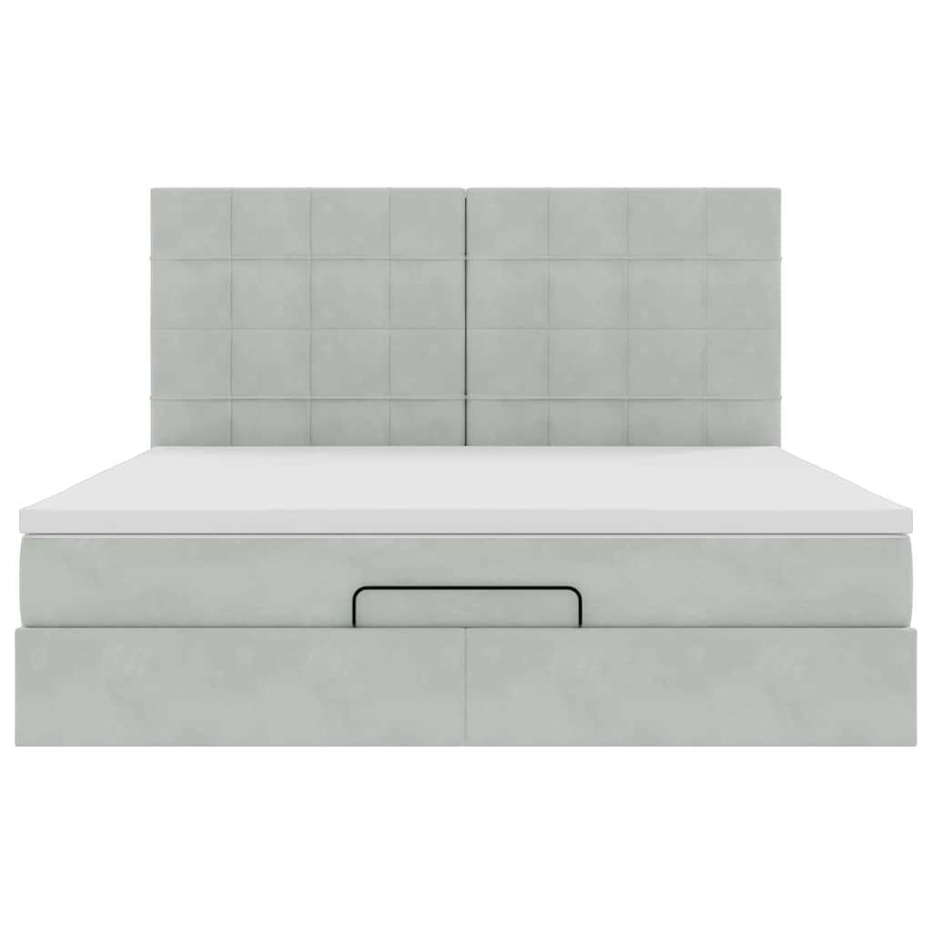 Ottoman-Bett mit Matratzen & LEDs Hellgrau 160x200 cm Samt
