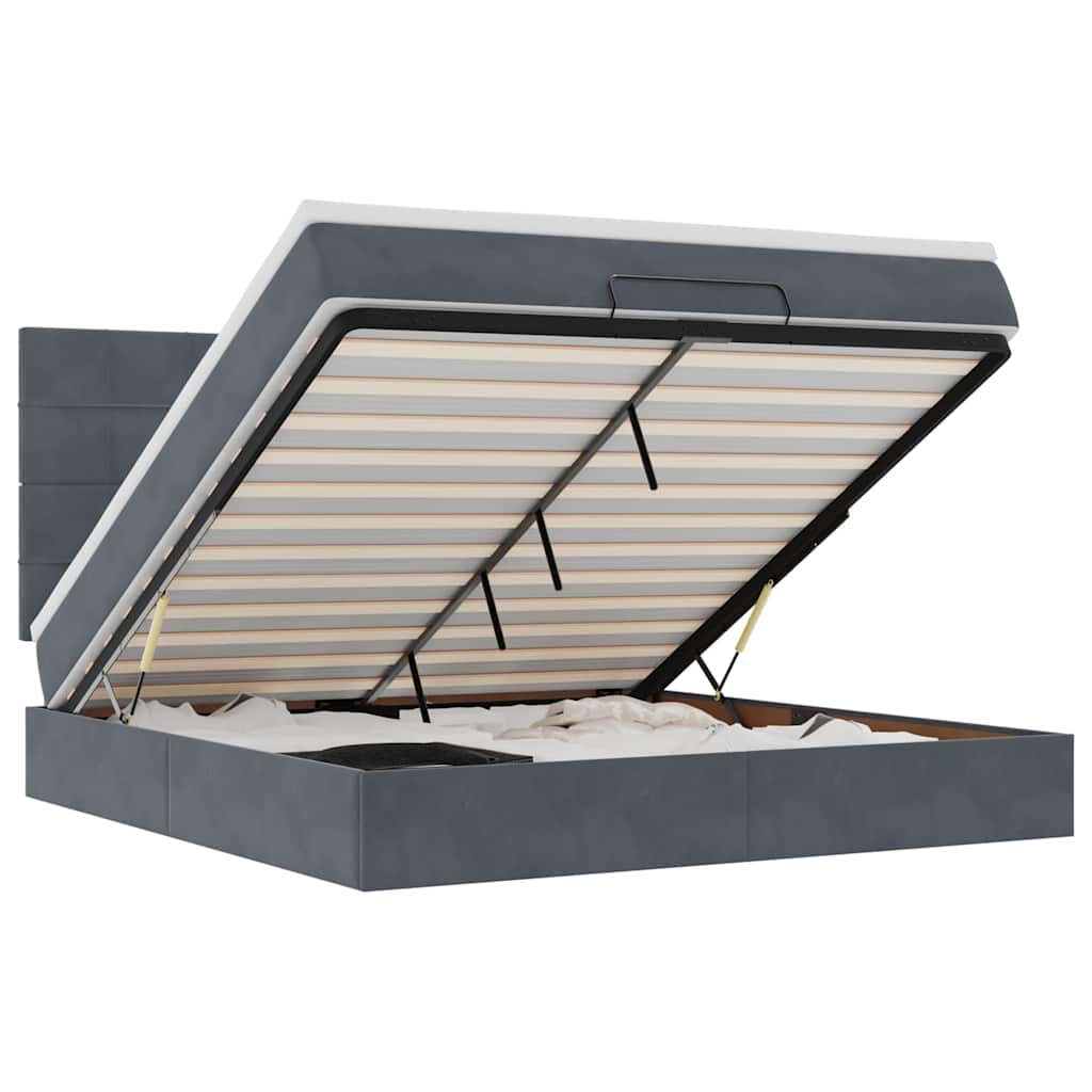 Ottoman-Bett mit Matratzen & LEDs Dunkelgrau 160x200 cm Samt