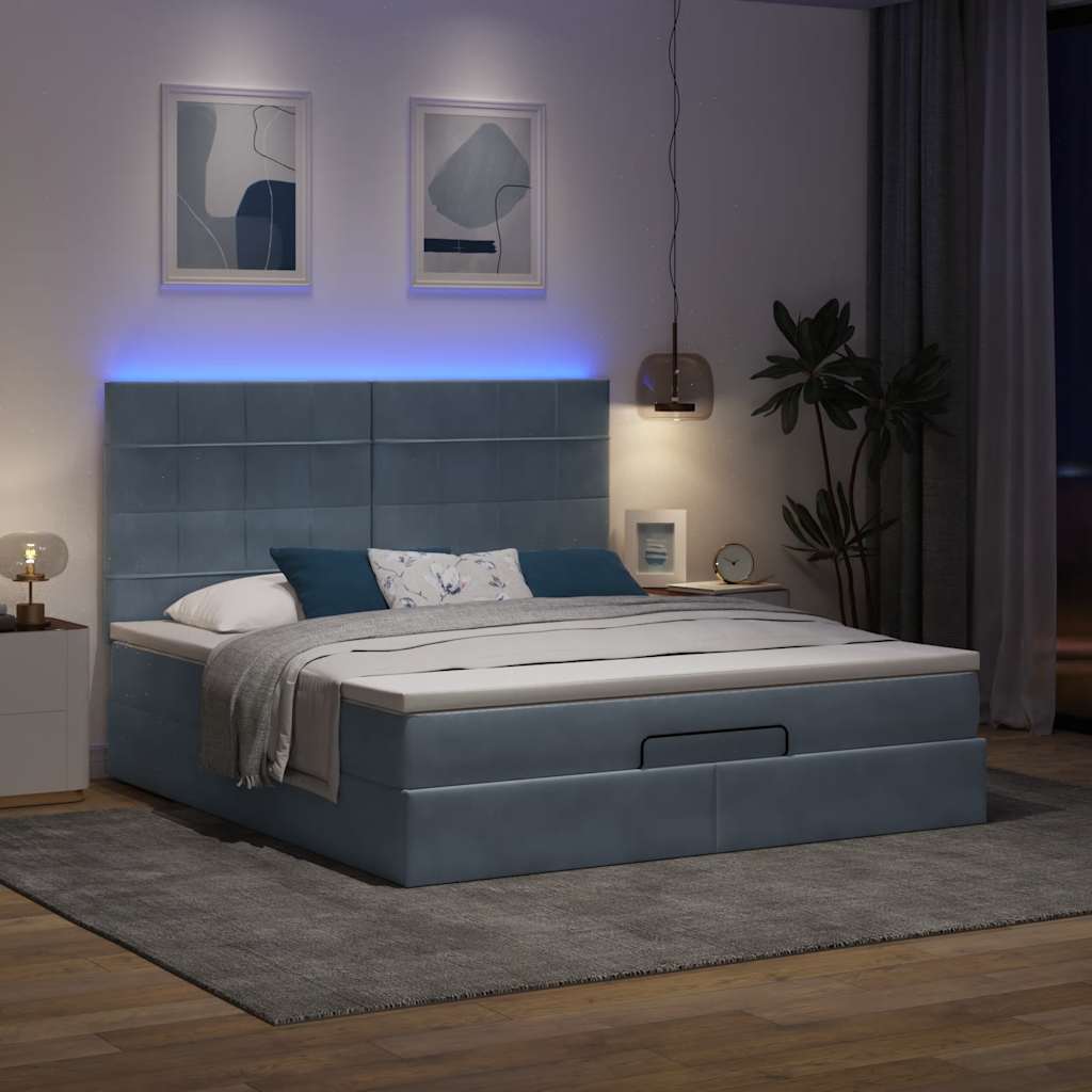 Ottoman-Bett mit Matratzen & LEDs Dunkelgrau 160x200 cm Samt