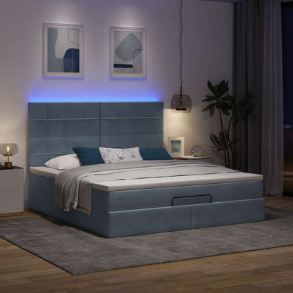 Ottoman-Bett mit Matratzen & LEDs Dunkelgrau 160x200 cm Samt