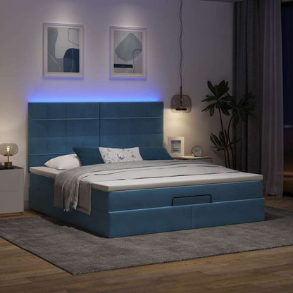Ottoman-Bett mit Matratzen & LEDs Dunkelblau 160x200 cm Samt