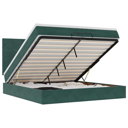 Ottoman-Bett mit Matratzen & LEDs Dunkelgrün 200x200 cm Samt