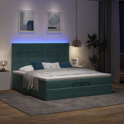 Ottoman-Bett mit Matratzen & LEDs Dunkelgrün 200x200 cm Samt
